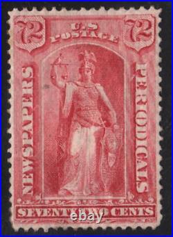 1875 US Newspaper & Periodical Stamps PR21, 72c Rose MH Mint CBN Print