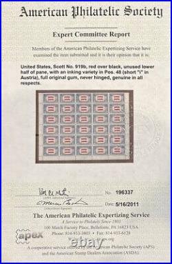 1943 US Sc 919b Reverse Printing, Austria, MNH Block of 4, VF/XF, APS Certified