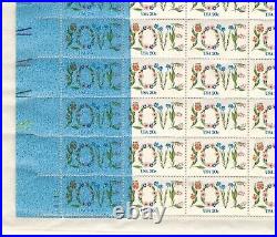 1982 LOVE Blue Ink Printing Error Sheet. 20 Error Stamps/Two Different Variety