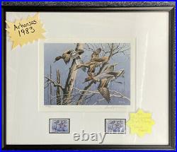 1983 Arkansas Duck Stamp Print 2 Stamps David Maass 1 AUTOGRAPHED 1 MINT STAMP