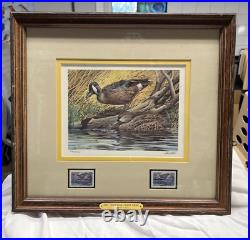 1987 Ohio Duck Stamp Print with Stamps- Harold Roe