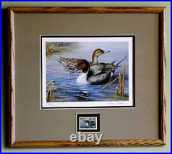 1991 SD WATERFOWL PRINT FRAMED ARTIST SIGNED/NUMBERED With MINT STAMP (ESP 004)