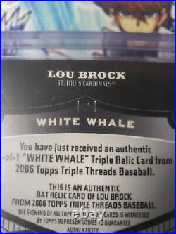 2006 Topps Triple Threads 1 Of 1 White Whale Triple Relic Ssp Lou Brock No. 259