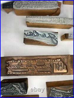 74 Lot Printer Block Printing Press Stamp Vintage Wood Metal Advertising