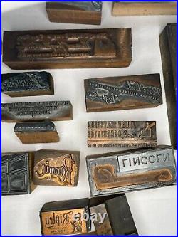74 Lot Printer Block Printing Press Stamp Vintage Wood Metal Advertising