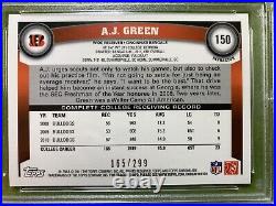 AJ Green REFRACTOR BLACK PRIZM # /299 ROOKIE CARD 2011 AJ GREEN Chrome RC PSA 9