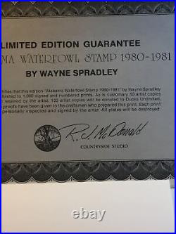 Alabama Waterfowl Stamp 365/1000, 1980-81, Wayne Spradley, In Folder, Mint Stamp