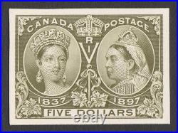 CANADA 1897 QV Jubilee $5 olive-green, imperf Proof. Only 800 printed