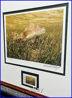 Dave Hall 2013 Texas Saltwater Print With Stamp Redfish Mint Brand New Frame