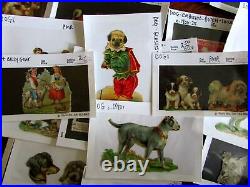 Dogs c. 1890-1925 era old printed die-cut chromos & poster stamps lot x 105