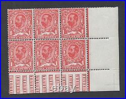 GV SG327. 1d carmine block x 6 with unlisted printing error. Unmounted mint