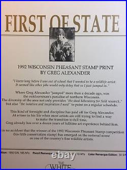 Greg Alexander, 1992,1 St Wisconsin Pheasant S/N Edition, 64/1850, No Stamp, Mint