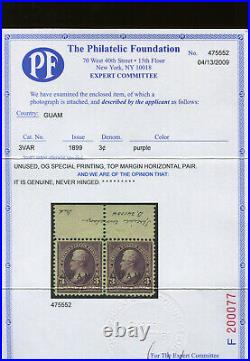Guam Scott 3 Var SPECIAL PRINTING Mint NH Pair of 2 Stamps withPF Cert G 3-PF1