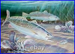Herb Booth 2000 Texas Saltwater Print W Stamp Speckled Trout TPWD Mint Unframed