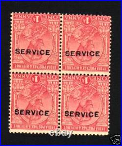 INDIA 1 ANNA 1911 KING GEORGE ERROR over print Inverted SERVICE MINT Stamp BLOCK