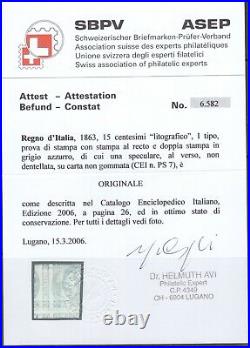 Italy #23 Very Fine Mint Printed On Both Sides Variety With Certificate