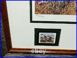 John Cowan 1991 Texas Quail Stamp Print and Stamps Mint, New Frame