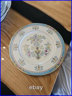 Lenox Blue Tree Dinner Plates Porcelain Gold Stamp 10 5/8 Set Lot Of 8 Vintage