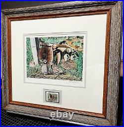 Les McDonald 2002 Quail Unlimited Stamp Print With Stamp Mint Brand New Frame