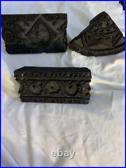 Lot 3 Antique Vintage India Wooden stamp Blocks Carved Textile Fabric Printing