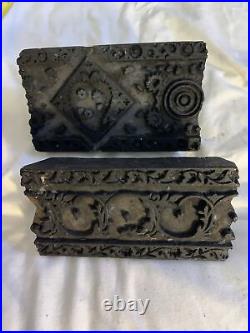 Lot 3 Antique Vintage India Wooden stamp Blocks Carved Textile Fabric Printing