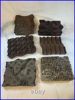 Lot of 6 Vintage Wood Paint Wall Paper Pattern Printing Block Stamp Stencil a779