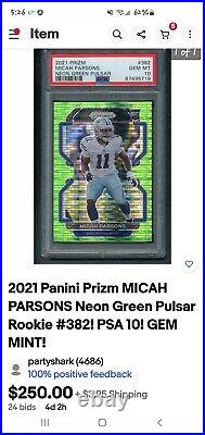 Micah Parsons 2021 Prizm Rookie Green Pulsar Short-print Graded Gem Mint 9.5 Rc