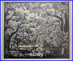 One 1920s Czech artist Karel Vik woodcut print garden harvest signed stamped