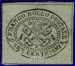 Papal Roman States, 3 Cent. With Printing Error, Grey Paper, Year 1867, Mint