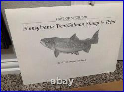 RARE 1991 FIRST OF STATE PA Trout Print & Stamp Pennsylvania