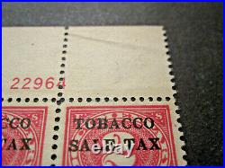RJ2 Tobacco Sale Tax ovpt revenue stamp offset printing mint TOP Plate 4 NH RARE