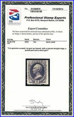 SCOTT #173 SPECIAL PRINTING MINT NO GUM AS ISSUED F-VF STRAIGHT EDGE withPSE CERT