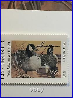 Texas Waterfowl Print, Larry Hayden, 1992, Signed & Mint Stamp, Unframed. #171/5650