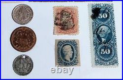 US Civil War Lot, Coins, Buttons, Fractional Notes, Prints, CVD, Tax Stamps+More