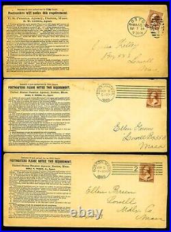 US Stamps Lot of 3 Pre-printed Postmaster Requirement Covers 1884-6