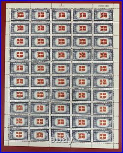 U. S, Scott #920a, Sheet of 50, Denmark, Reverse Printing of Flag Colors