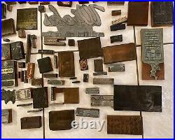 Vintage Antique Letterpress Metal on Wood Printing Press Block Stamps Lot