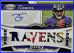 Zay Flowers 2023 Certified Piece Of The Game 2/5 Auto Patch LOGO EMERALD Ravens